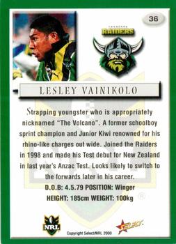 2000 Select #36 Lesley Vainikolo Back
